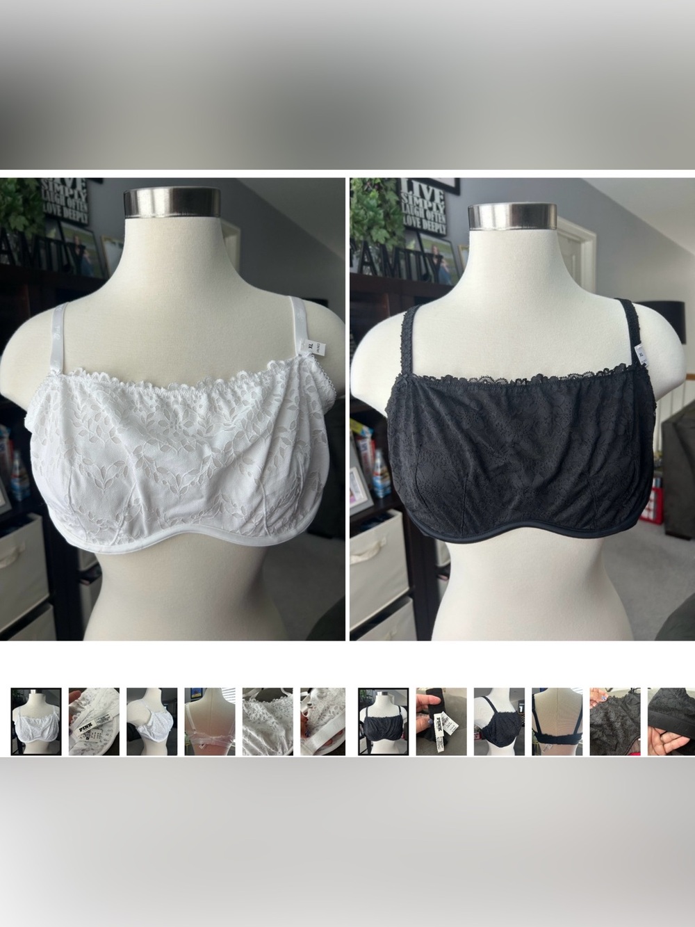 ⚜️ PINK Victoria's Secret NEW Lace Black & White Underwire Bralette Bra -Size XL